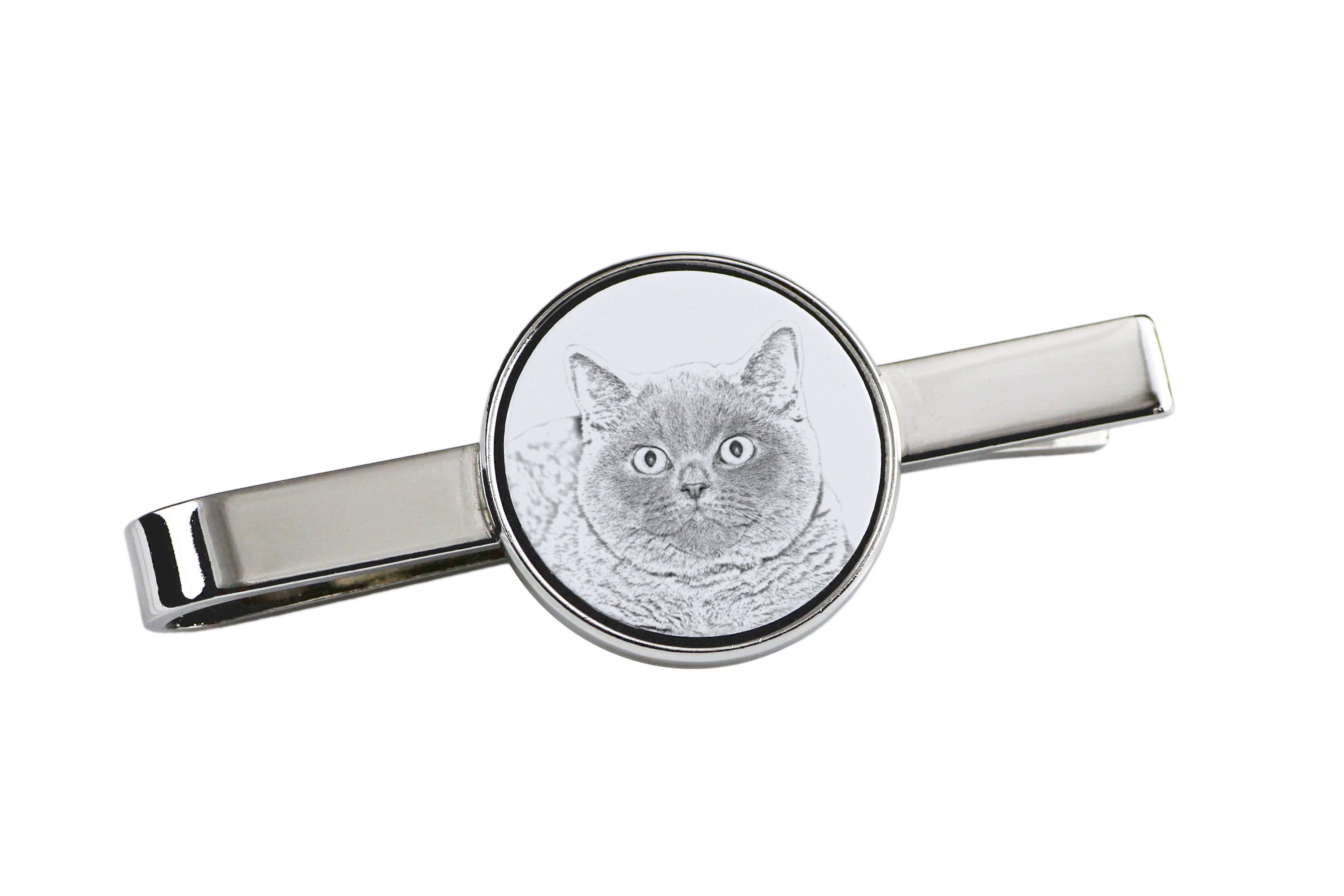 

British Shorthair - cat tie clip, personalized tie clip, unique gift for men from Art-Dog brand срібний