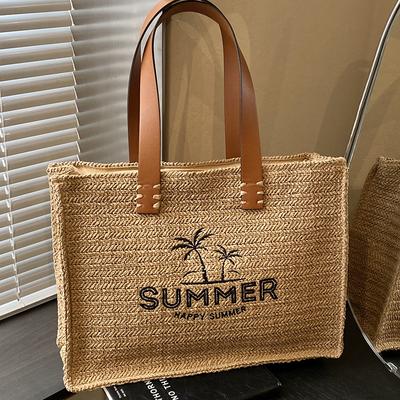 Fashionable and Trendy Large-capacity Woven Bag, Simple Cross-body Bag with Shoulder Strap, Casual Beach Bag for Vacation.