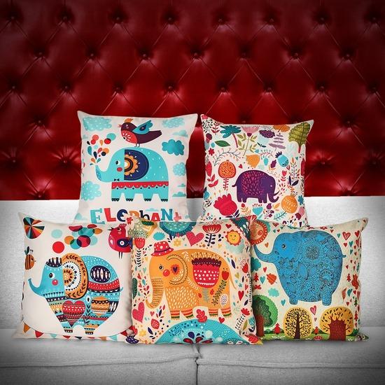 

Причудливый и красочный декоративный набор подушек «Слон», 5 шт. 12 * 12 Inch