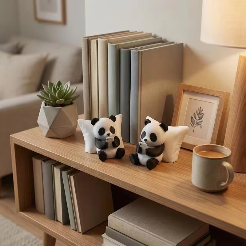 1Pcs Panda Sculpture Ornament, Desktop Office Decoration, Car Decor, Creative Animal Model, Collectible Figurines, Car Ornament
