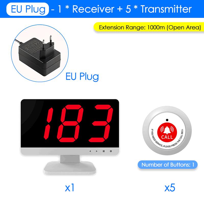 Wireless 3-Digits Display Desktop Pager Set Customer Service Waiter Table Calling System Guest Call Button for Restaurants