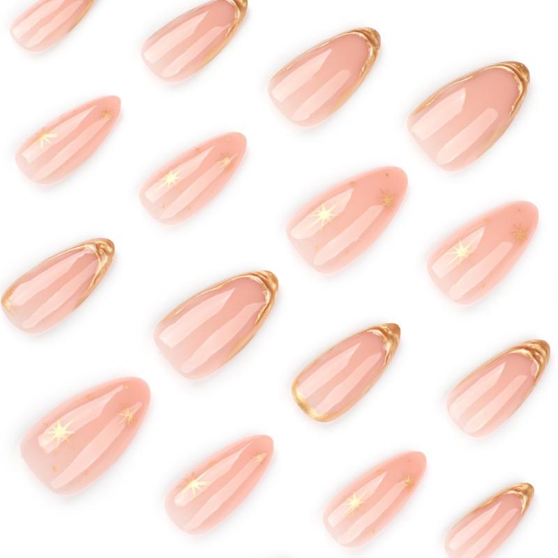 3D Gold Bronzing Wearing Nail Film Short Almond Nail Manicure Fake Nail Hot-selling Press On Nails