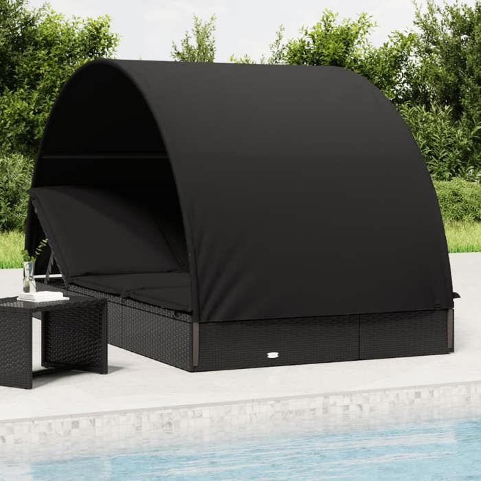 VidaXL 2-seater Sunbed with Round Black Roof 211x112x140 Cm, Lounge Chair, Outdoor Lounge Chair, Daybed, Bed of 319656