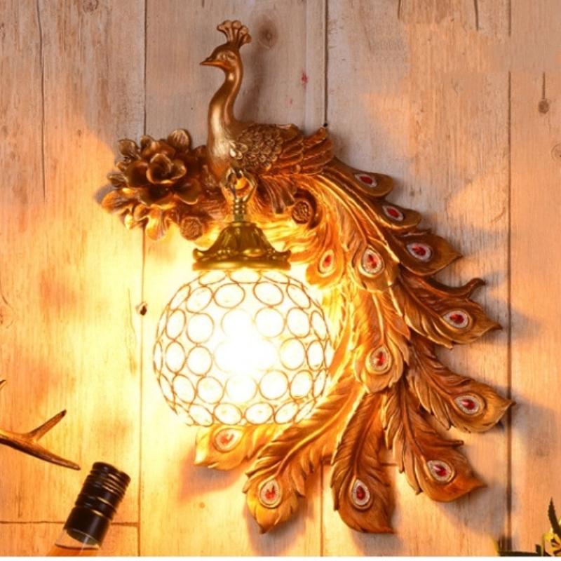 

Ретро двухцветный настенный светильник в виде павлина креативные золотые белые лампы светодиодные кристаллические металлические светильники для украшения коридора right side золотой