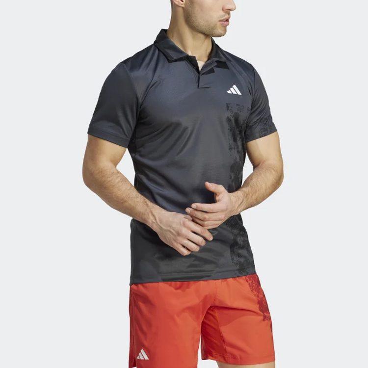 Adidas SS23 French Open Collection Polo Shirts Men's Carbon Black Polo Collar Moderate Straight Fit HZ1346