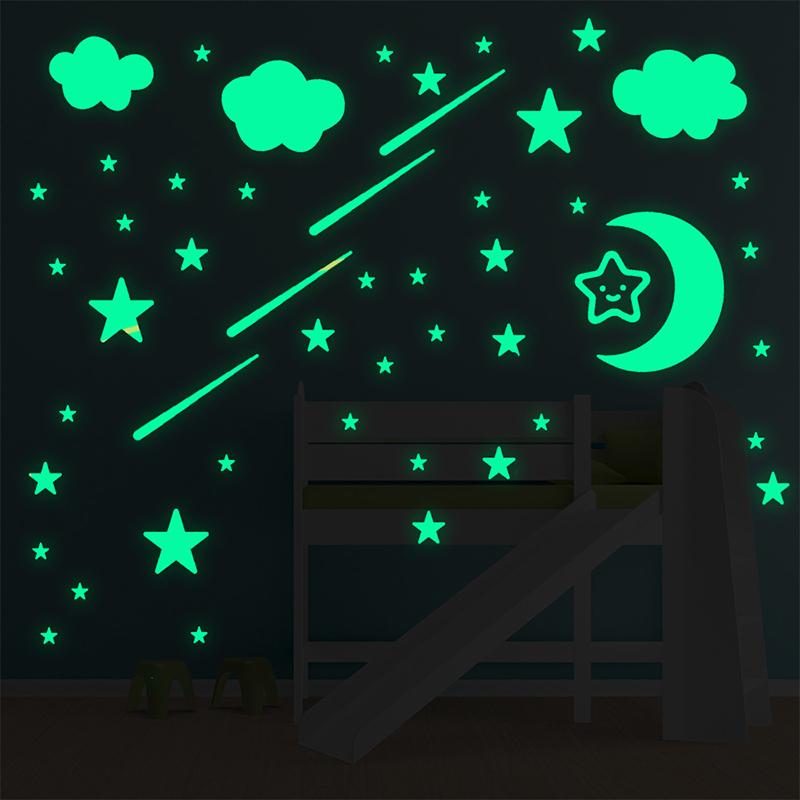 Glow-In-The-Dark Stickers Stars Moon Meteor Wall Stickers Bedroom Children'S Room Wall Decoration Cartoon Luminescent Stickers