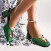 Vintage Green Women Sandals Simple Design Square High Heels Summer Shoes Black Casual Lady Sandalias Champagne Zapatillas