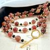Retro High-Grade Natural Strawberry Crystal Natural Black Agate Sweater Chain Collarbone Chain Necklace
