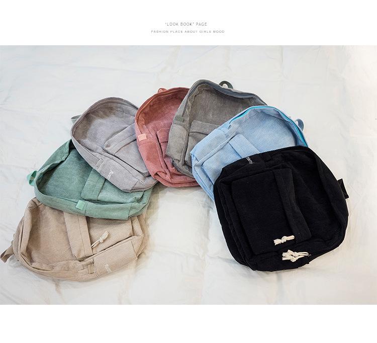 Korean Harajuku Style Corduroy Backpack for Women - Junior High School & College Casual Shoulder Bag