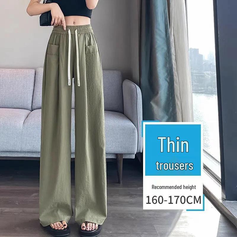 

Women s Summer Plus Size Ice Silk Wide-Leg Pants - Quick-Drying, High Waist, Slimming, Casual, Straight-Leg Design. M армия зеленый