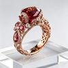 Luxury Female Red Zircon Big Stone Engagement Round Skeleton Ring Vintage Rose Gold Color Wedding Fashion Jewelry For Women