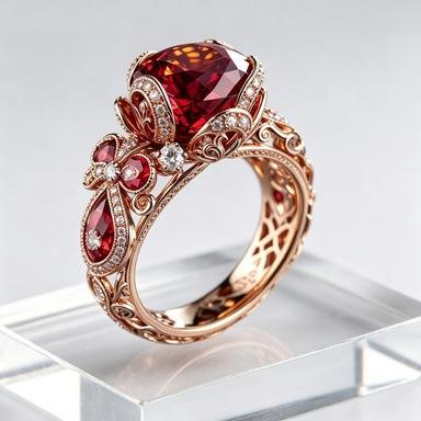 Luxury Female Red Zircon Big Stone Engagement Round Skeleton Ring Vintage Rose Gold Color Wedding Fashion Jewelry For Women