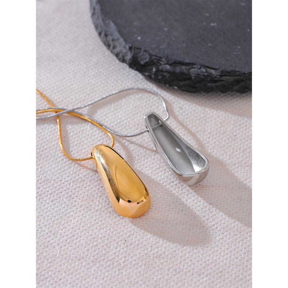 Yhpup Waterproof Metal Smooth Water Drop Pendant Collar Necklace Stainless Steel Metal Chain Statement Neck Jewelry Gift