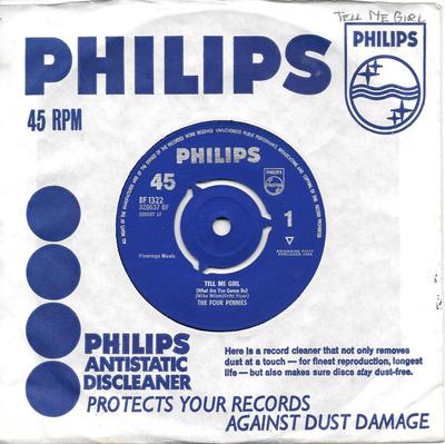 Płyta 7-calowa FOUR PENNIES - Tell Me Girl  /  Juliet BF1322 Philips 1964 UK Pop Używana