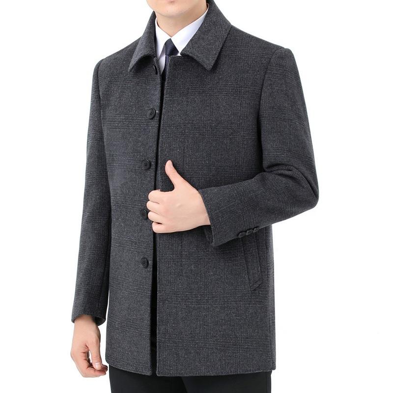 Winter thickened cashmere woolen coat men's mid-length double-sided woolen coat middle-aged men dad men's wool coat