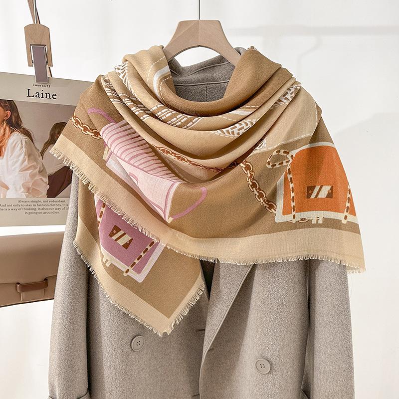 Fashion Trend Spring and Autumn Mom Holiday Gifts Thin Bearded Square Towel Niche Premium Retro Shawl