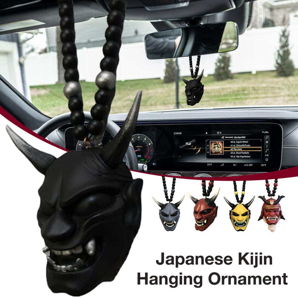 Japanese Oni Samurai Helmet Car Hanging Pendant Samurai Kabuto Masks Car Rear View Mirror Pendant Halloween Car Decorations Gift