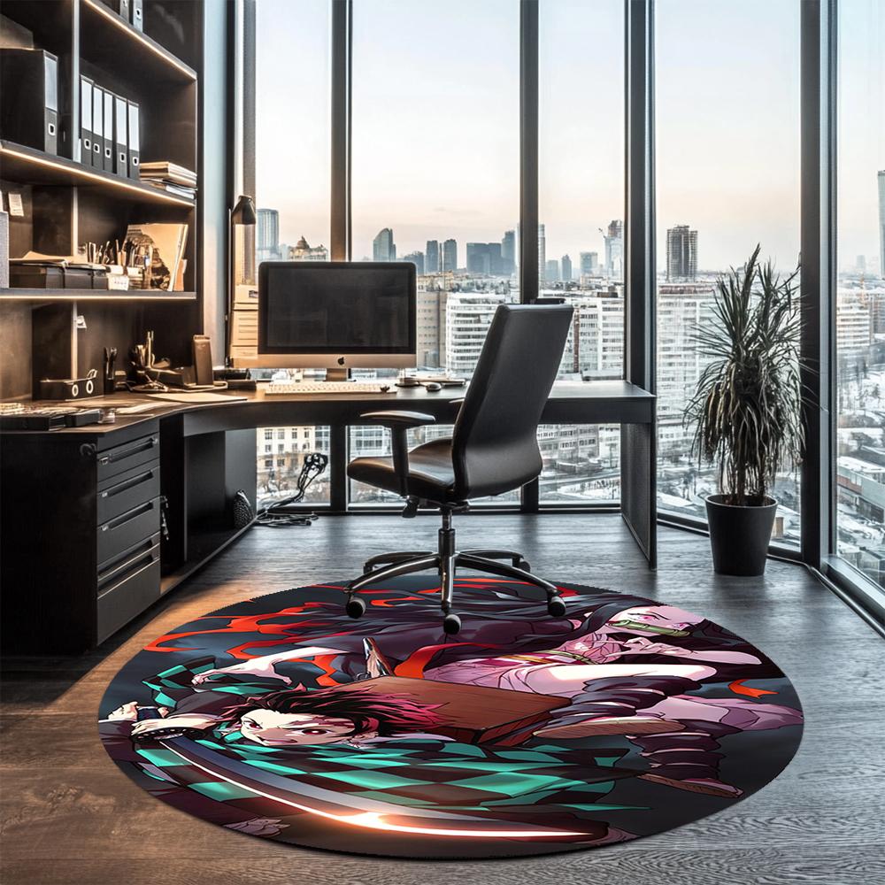 Demon Slayer Printed Round Rug Carpet Chair Rug Area Rug Entryway Doormats,for Office Chair Living Room Bedroom Kitchen Room.
