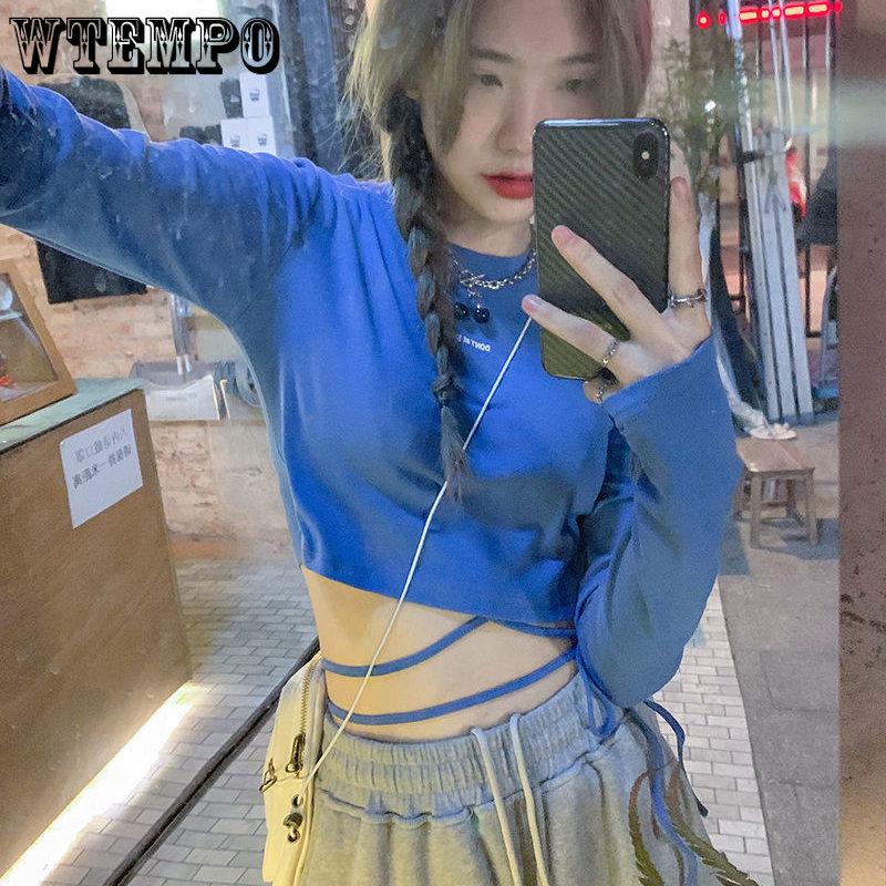 Langarm T-Shirts Frauen Cropped Ins Prevalent Bandage Tops Harajuku Ulzzang Street Spring Girl Causal Slim Shirts