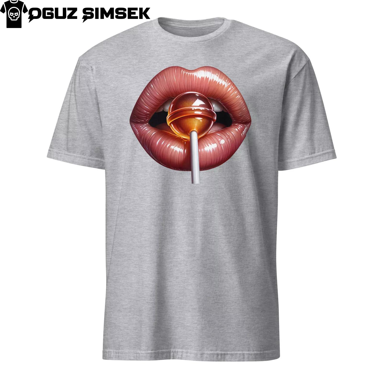 Unique Lips with Lollipop Graphic Unisex T-Shirt Mens Womens Tees Top Trendy Fashion Tee 3XL