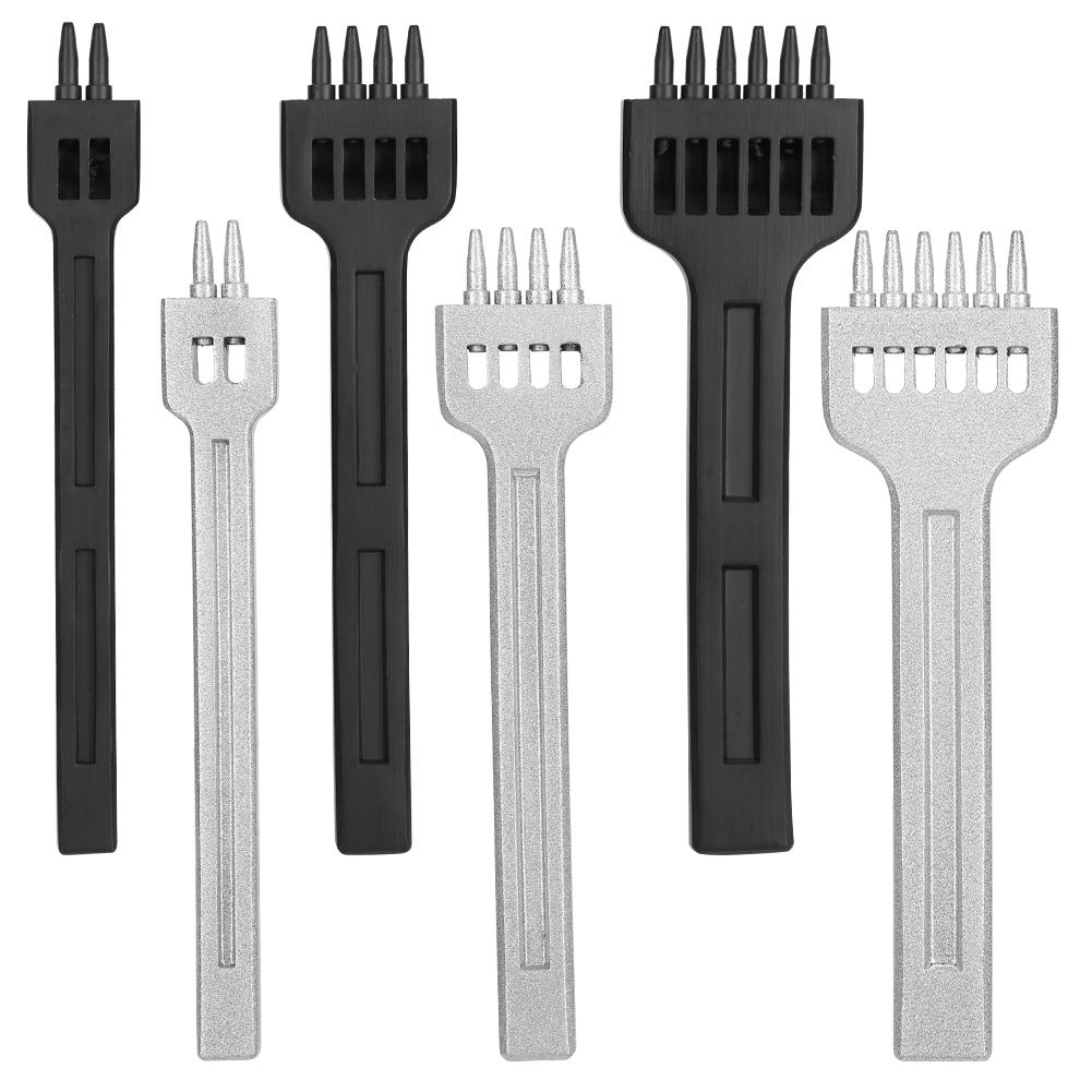 6ks Hrotové dláto Kulatý otvor DIY Kožený děrovací nástroj Vysokouhlíková ocel 2 otvory 4 otvory 6 otvorů 4mm