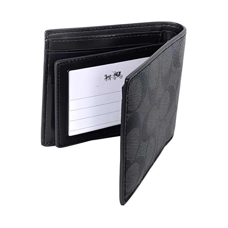 Neues COACH PVC Portemonnaie Herren Schwarz & Grau F74993-CQBK