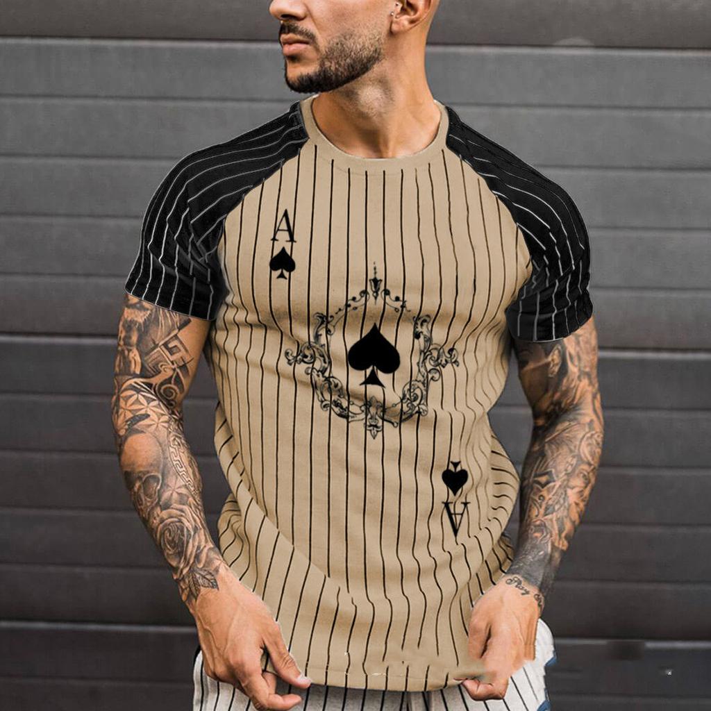 Summer new 3D printing spade A stripe collision men's short-sleeved casual round neck T-shirt