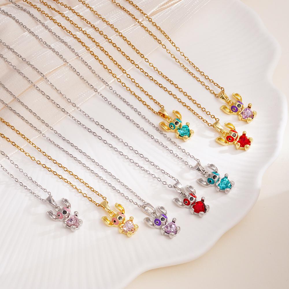 Fashion Pendant Necklace Cartoon Stitch Stainless Steel Link Chain 18K Gold Plated Zirconia Unisex No Fade No Allergy