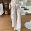Damen-Blumen-Baumwoll-Seiden-Pyjama - Große Größen, Sommer, Leicht, Für draußen, Gerades Bein, Lockerer Schnitt