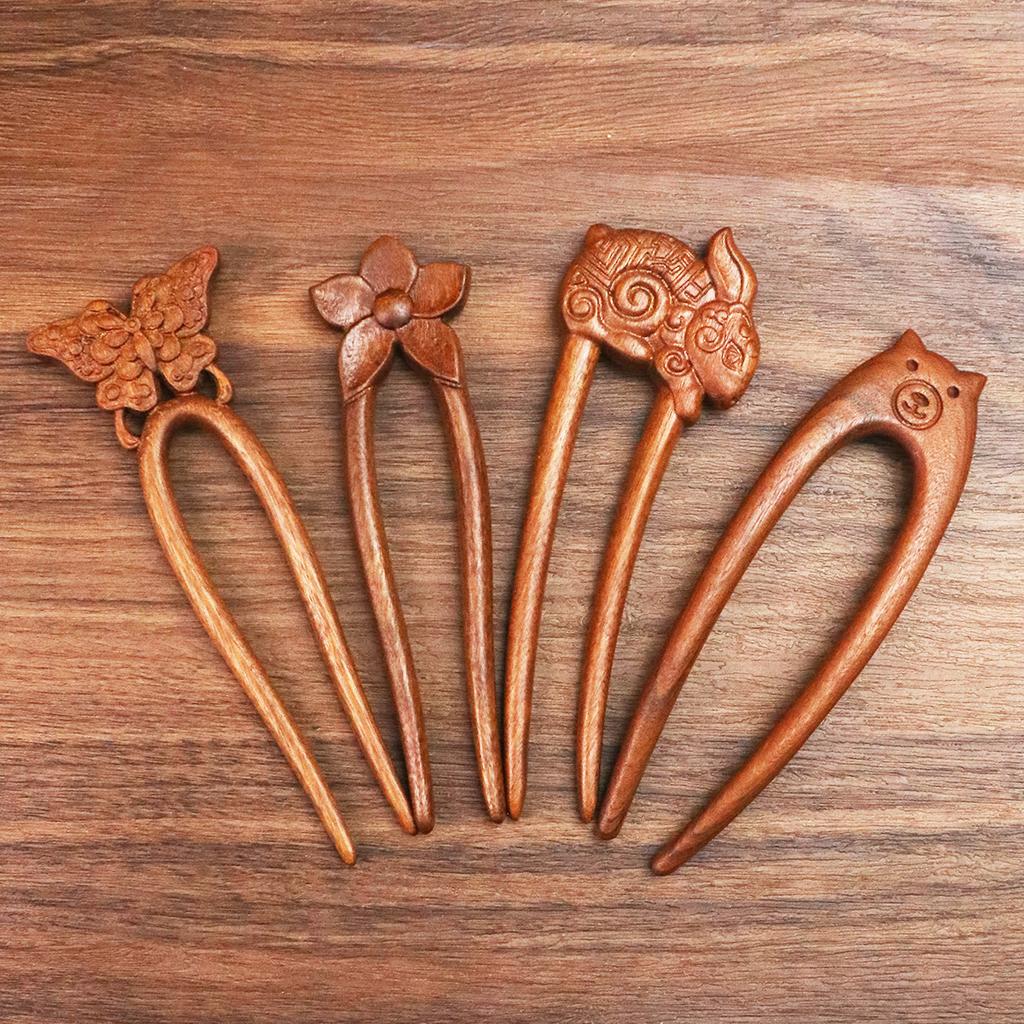 Wood Wooden Hair Stick U-Shaped Hair Fork Cat Butterfly Chinese Style Fashion Hairpin Buns Rabbit Headwear Girl Hair Accessories