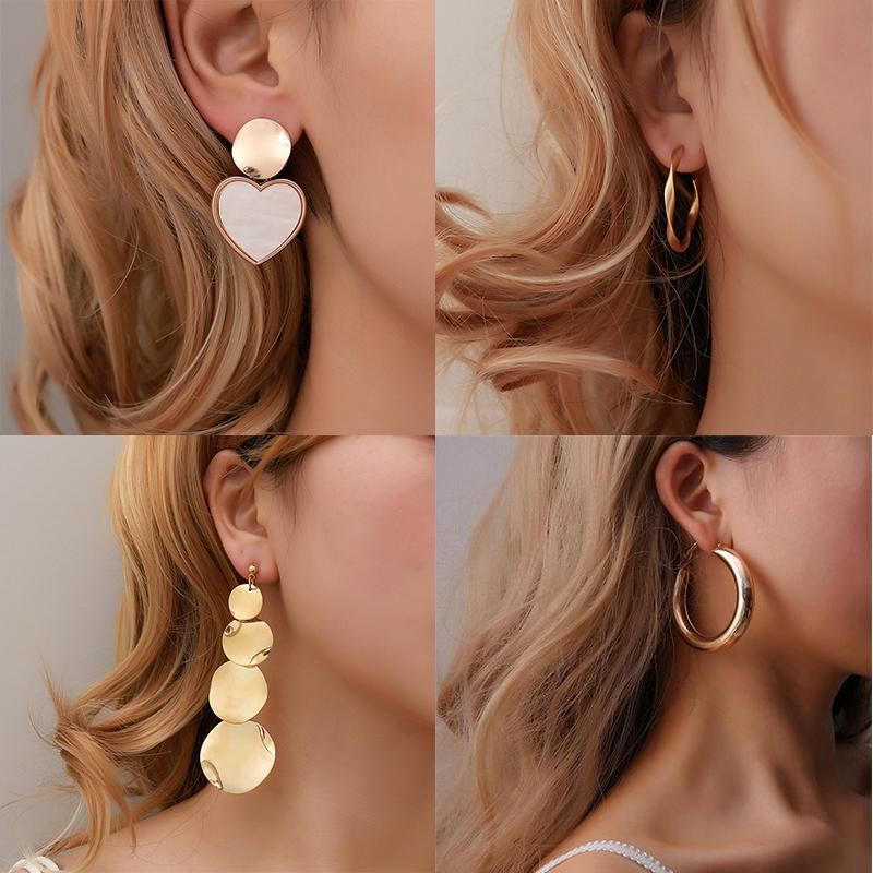 European Metal Round Drop Earrings Vintage Women Irregular Geometry Exaggerate Long Chunky Dangle Ear Pendant Statement Jewelry
