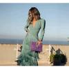 Autumn new European and American fashion suit ins new, deep V fringed slim dress