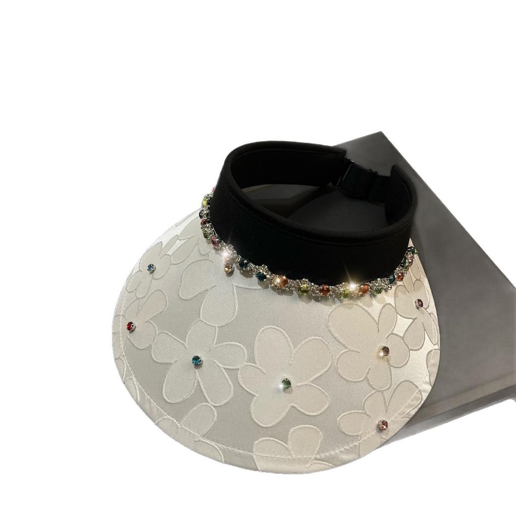 Double-sided Embroidered Flower Eaves Can Be Rolled Empty Top Hat Summer Light Luxury Color Rhinestone Sunshade Sun Hat