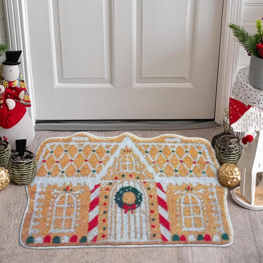 Weihnachtslebkuchenhausmatte Eingangstürmatte Rutschfeste Matte Festliche Atmosphäre Wintermatte für Badezimmer Weihnachtsdekoration