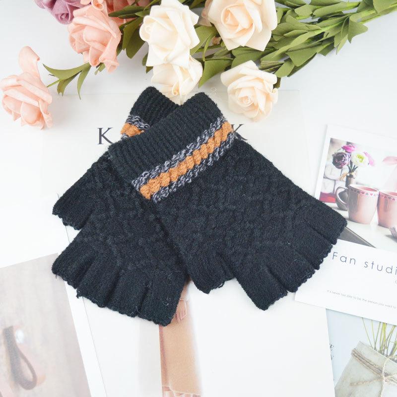 Gants demi-doigts pour homme hiver hiver chaud tricotés laine épaissis doigts nus