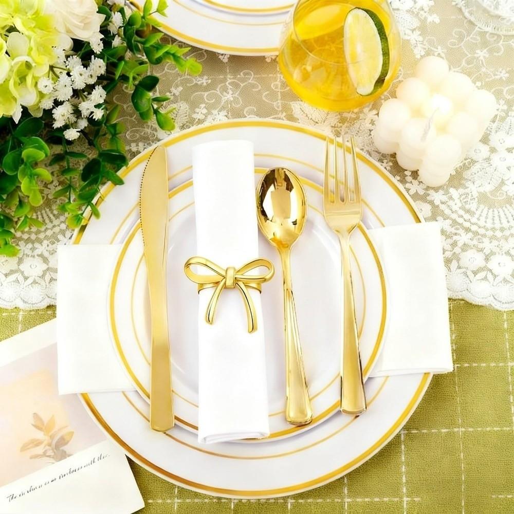 6 Pcs Decorative Bow Napkin Ring Luxury Serviette Ring Elegant Napkin Buckle  For Table Dining Decor