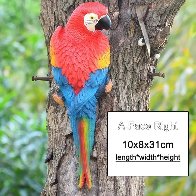 Simulation Resin Parrot Statue Wall Mounted Home Creative Wall Mural Hanging Decoration Sculpture Office Outdoor Garden Ornament