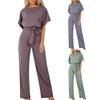 Women's Elegant Slimming Jumpsuit Solid Color Short Sleeve Batwing Lace Up Waist Commuting Pantis Fashion
