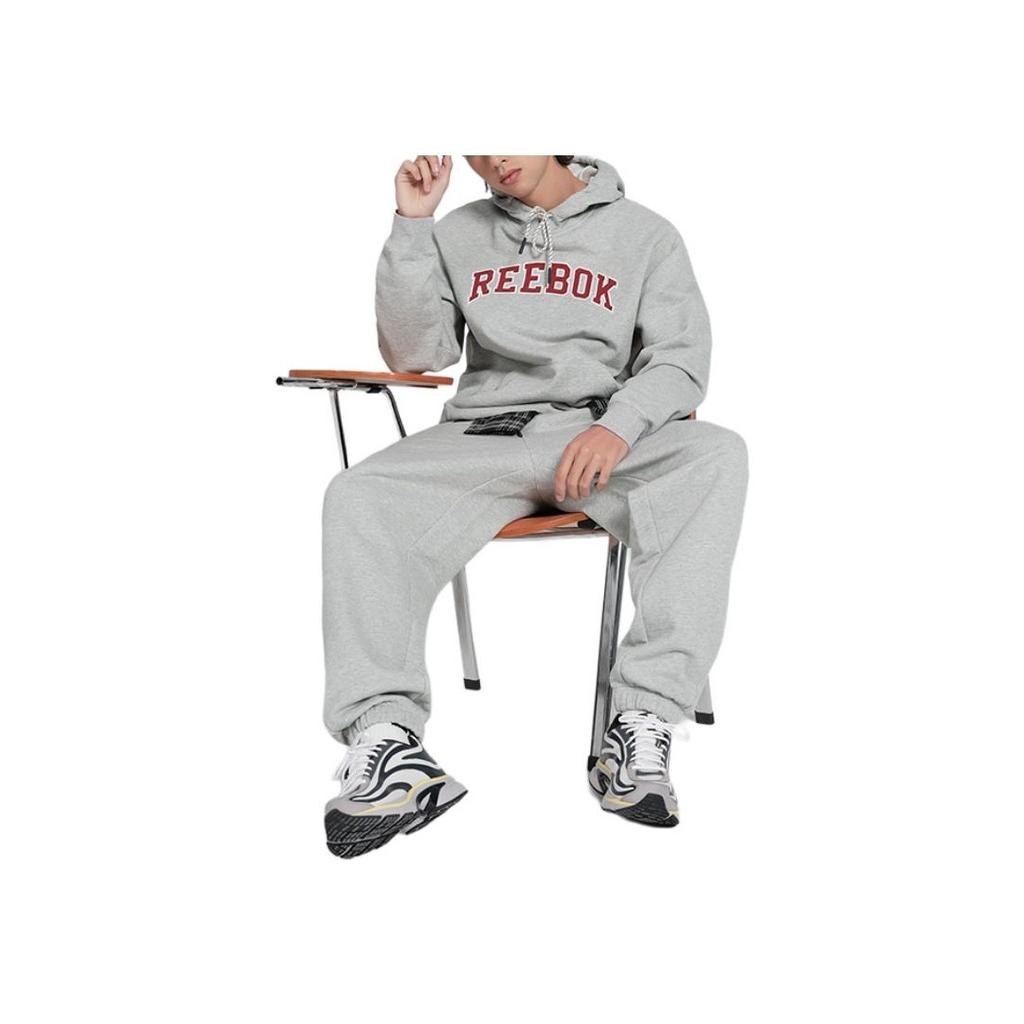 Reebok Logo American Vintage Letter Print Hooded Drawstring Comfortable Sweatshirt Unisex sweatshirt Light-Gray 24SRC307UGG3
