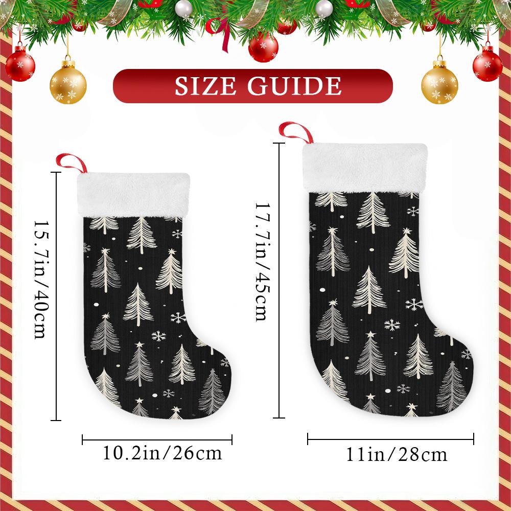 Christmas decoration fireplace hanging stocking 1pc Christmas Stocking, Black and White Christmas Tree Pattern Christmas