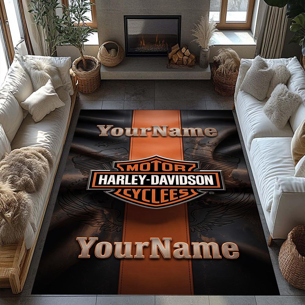 Harley-davidson Motorcycles Personalized Name Floor Rug Office Rug Perfect for Game Room Outdoor Kitchen Study room Antislip Carpet Decorate Offices