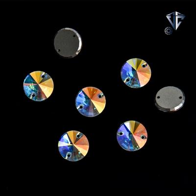 K9 Doux Rond Pointu Surface Fond Plat Double Trou Verre Cousu Main Foret, Blanc Ab Coloré Vêtements Avec Diamant Bricolage Cristal