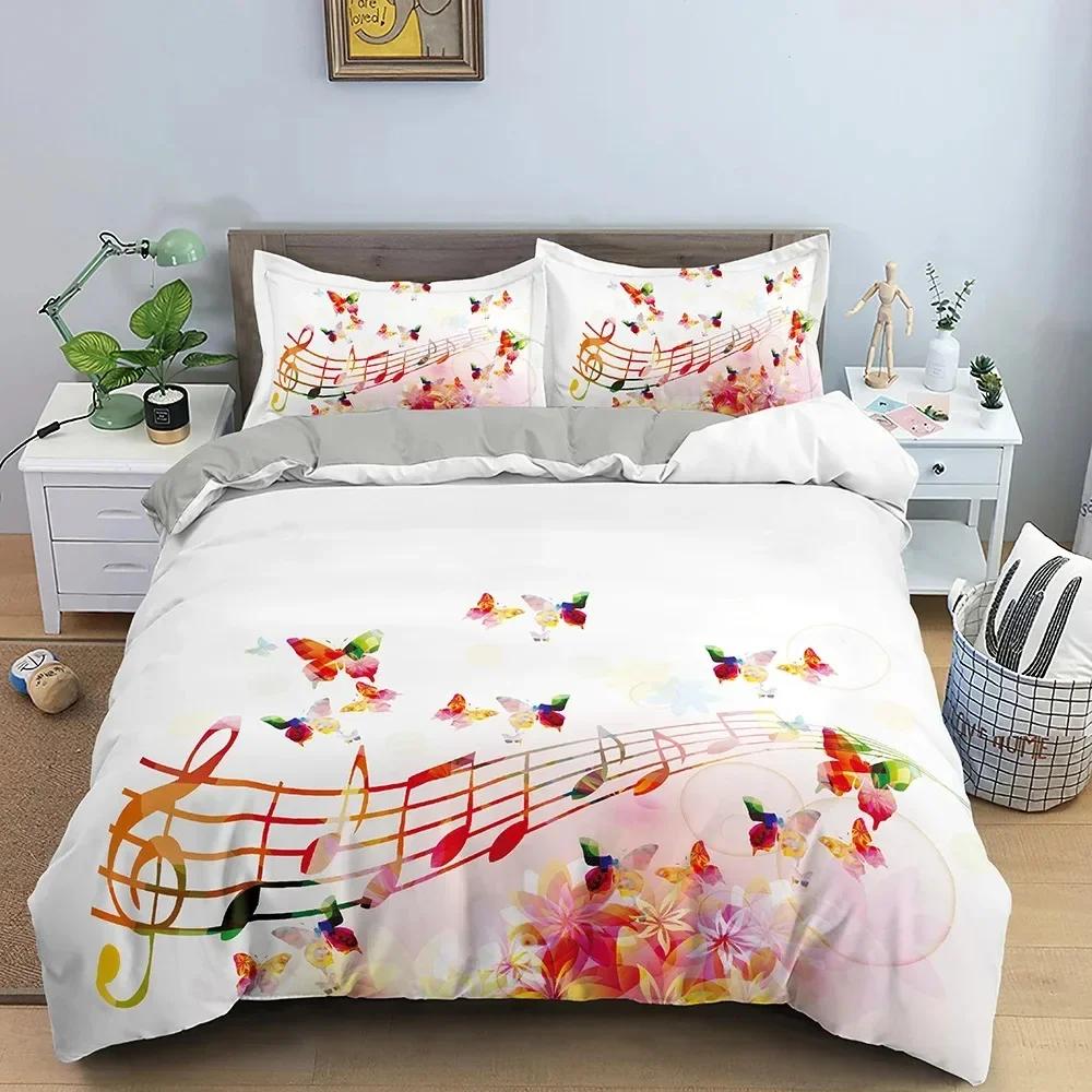 Music Notes Piano Keys Keyboard Music Melody Comfortable Duvet Quilt Cover Pillowcase Bedding Set Children Bedroom  Home Textile