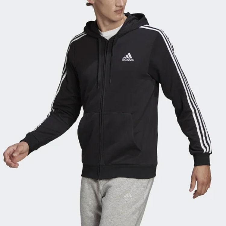 Adidas Hanorac cu fermoar complet cu 3 dungi Jachete pentru bărbați Negru GK9032