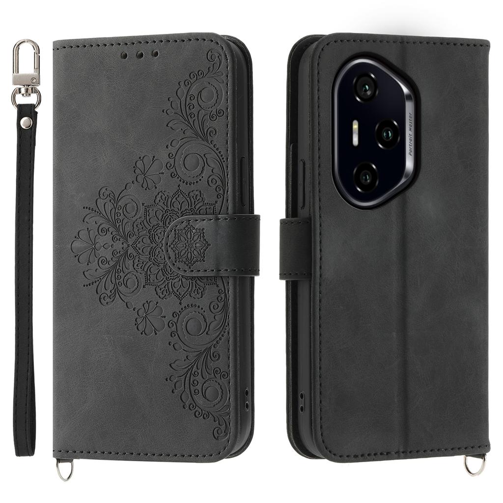 For Honor 300 Pro/300 Ultra Case Flower Pattern PU Leather Wallet Phone Cover with Strap