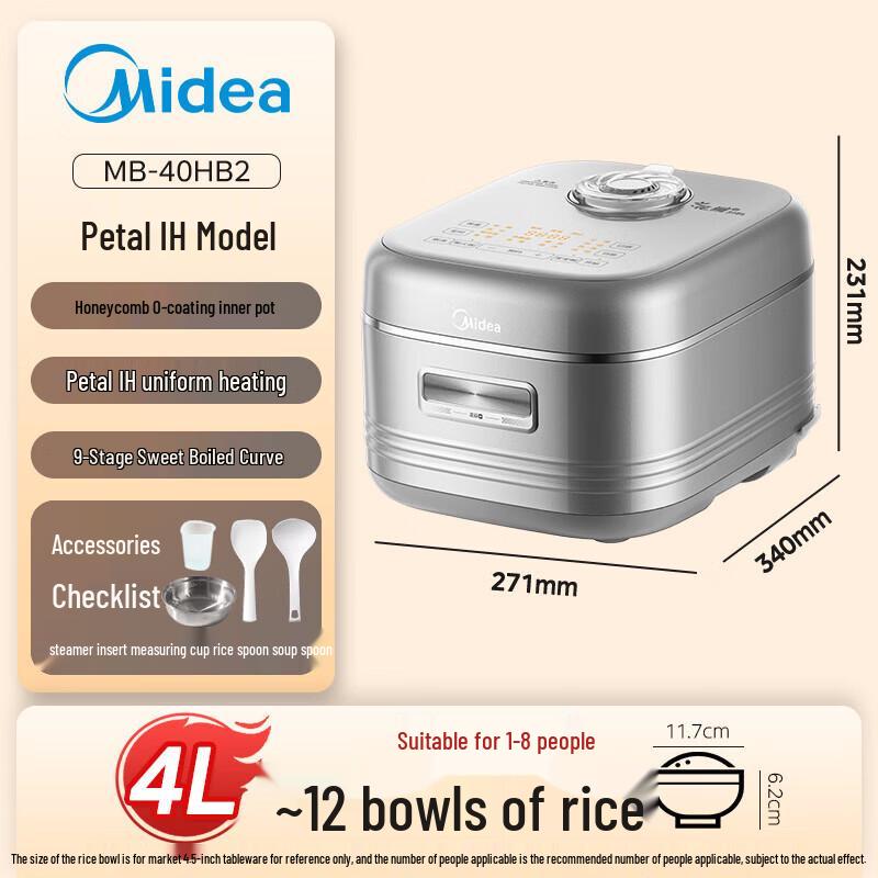 Умная рисоварка Midea 4 л с индукционным нагревом и чашей из нержавеющей стали 316L