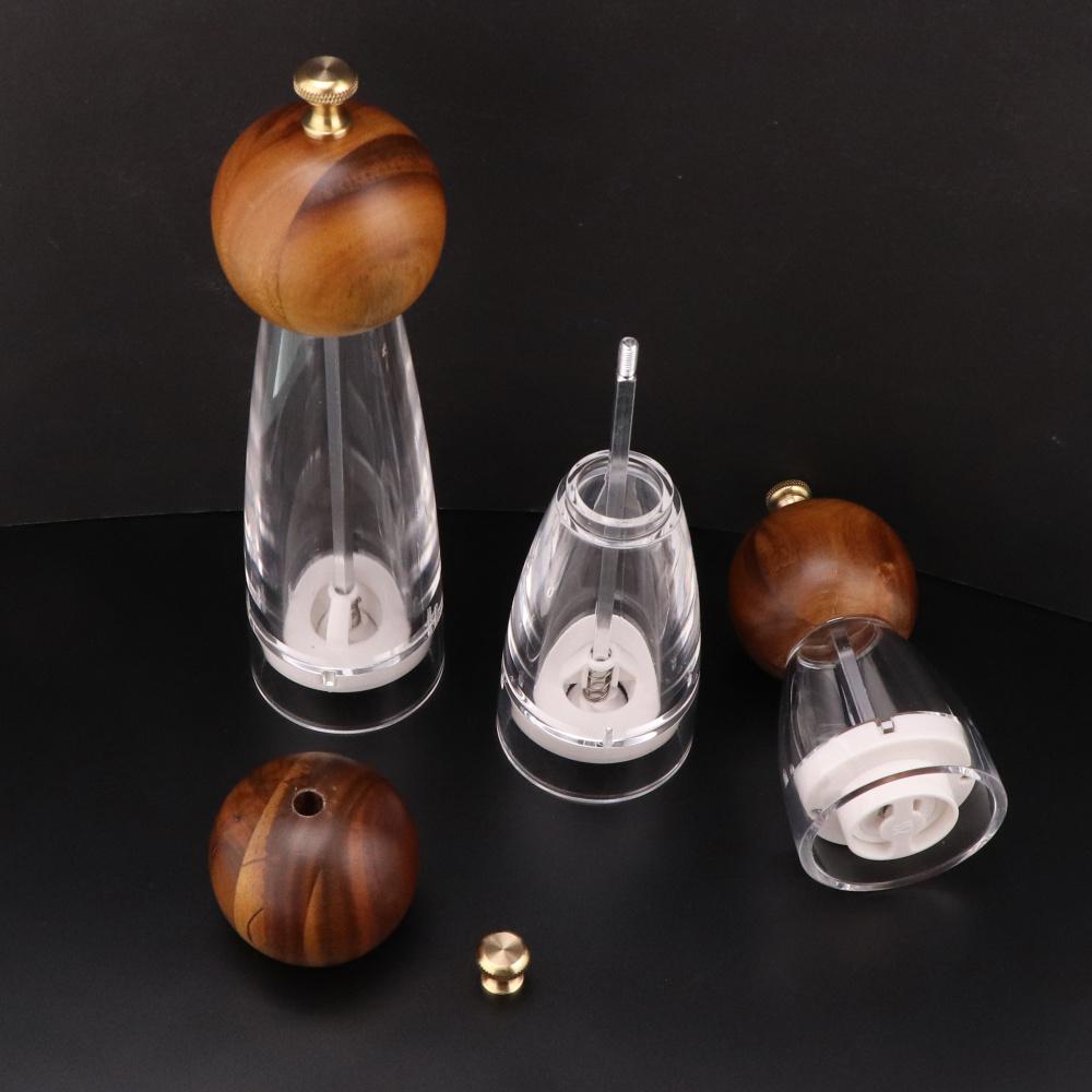 Salt Pepper Grinder Wooden Shakers with Adjustable Ceramic Core Transparent Acrylic Manual Salt and Pepper Mill