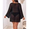 Plus Size See-Through Mesh Long Sleeve Beach Cover-Up with Side Slit