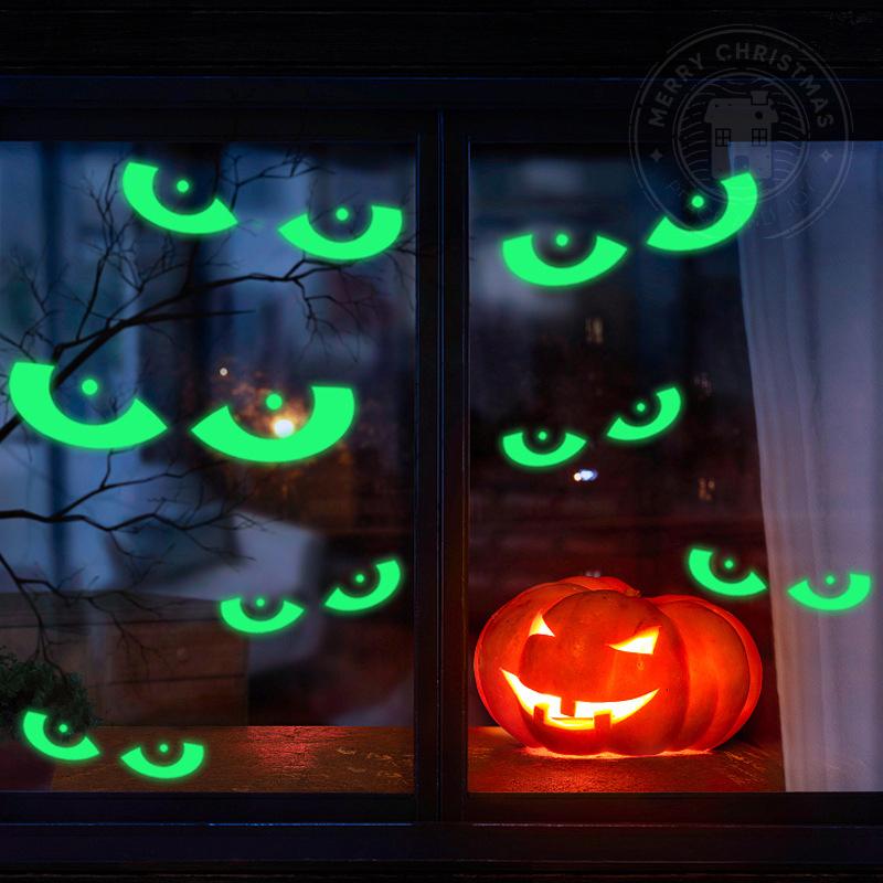 Halloween Stickers Luminous Eyes Ghost Party Decoration Stickers Fluorescent Horror Wall Stickers Holiday Party Room Decoration