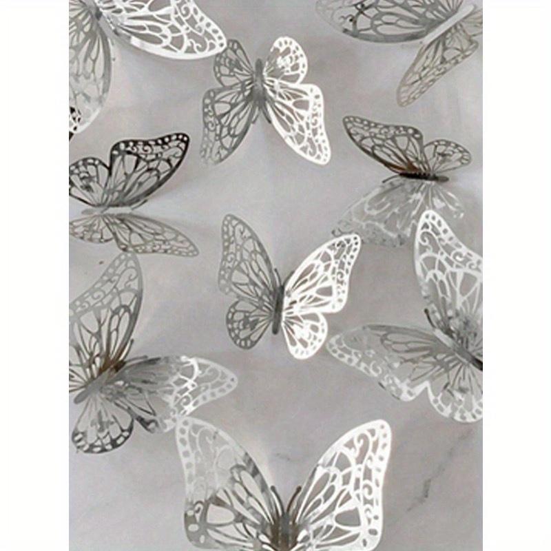 12pcs 3D Hollow Butterfly Wall Stickers For Cake Topper, Wedding Decoration, Home & Living Room, Birthday Party Decoration, Stickers, Wall Decal